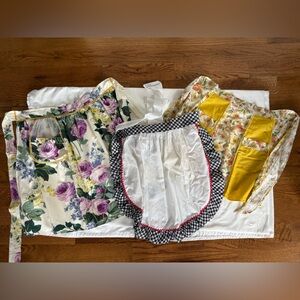 Lot of 3 VTG Handmade Half Aprons Floral Gingham Retro Kitchen Baking Grandma